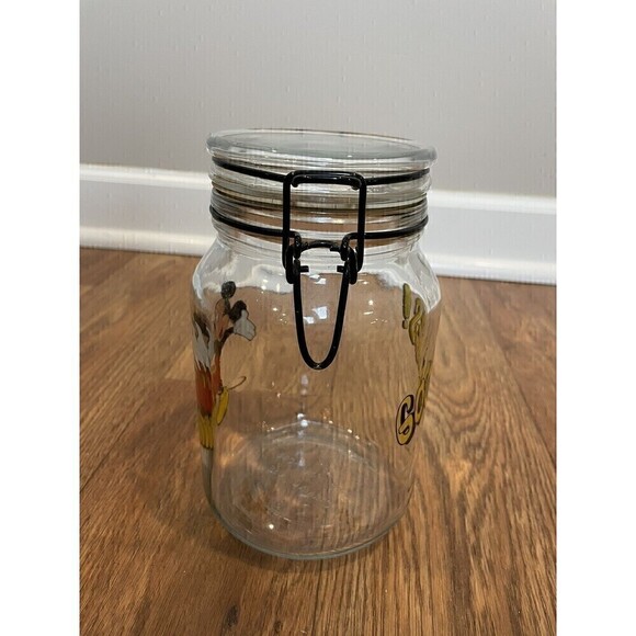 Disney Mickey Mouse Cookie Jar Anchor Hocking Glass Jar Treat Candy 8 inch VTG - Picture 2 of 9